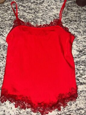 NWOT free people Red Lace Trim Cami Tank Top